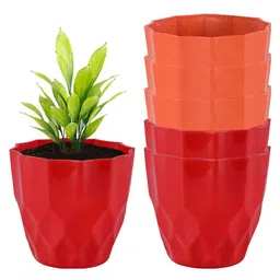 Kuber Industries 6Pc Red & Orange Colored Barfi Pattern Durable Plastic Planters-5
