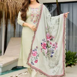ATOXIC Women Floral Embroidered Regular Thread Work Chanderi Silk Kurta with Trousers & With Dupatta-picture-31