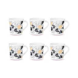 Larah by BOROSIL White 6 Pieces Printed Opalware Glossy Mugs-100 ml-18