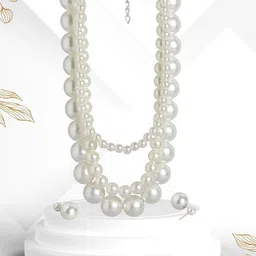 ORANGENYSHA Rhodium Plated Pearl Beaded Jewellery Set-picture-4