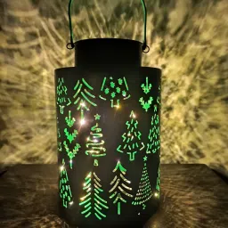 Christmas Spirit Lantern - Hand-Painted Holiday Design Green Cast Iron Hanging Lantern-picture-18