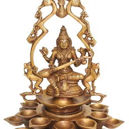 Exotic India Brown Textured Brass Goddess Saraswati Diya-picture-13