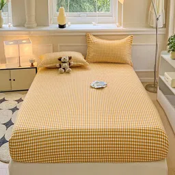 JC HOME Yellow & White 140 TC Queen Bedsheet with 2 Pillow Covers-image-87