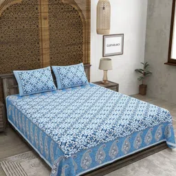 CLOTHOLOGY Blue & Grey Floral 180 TC King Bedsheet with 2 Pillow Covers-picture-37