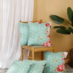 Arrabi Turquoise Blue & Red 5 Pcs Floral Printed Square Cushion Covers-10