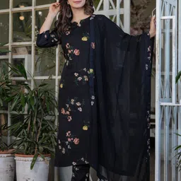 Moda Rapido Floral Printed Notch Neck Pure Cotton Straight Kurta With Trousers And Dupatta-image-97
