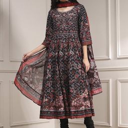Biba Women Ethnic Motifs Printed Cotton Anarkali Kurta with Churidar & Dupatta-image-31