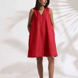 trueBrowns Women A-Line Red Cotton Blend Short Dress-image-43