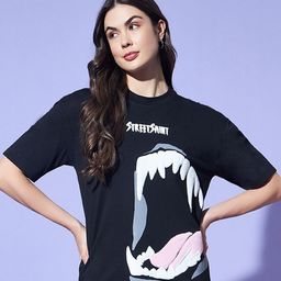 GRIFFEL Women Printed Extended Sleeves T-shirt-image-2