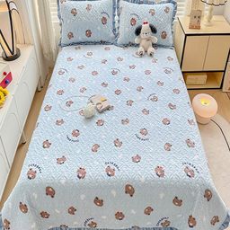 JC HOME Blue & Brown Printed Cotton Double King Bed & Pillow Cover-image-32