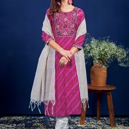 JULEE Women Bandhani Embroidered Kurta with Trousers & With Dupatta-picture-31
