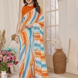 DIVASTRI Striped Embroidered Pure Georgette Ready to Wear Mysore Silk Saree-picture-51
