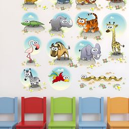 LANSTICK Blue & Grey Wlid Animals Printed Self-Adhesive WallStickers-image-83