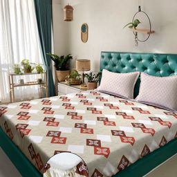 Myntra Elegant Homes Beige Geometric Pure Cotton 400TC Fitted King Bedsheet Set-2.5mX2.25m-picture-40