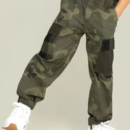 Cherry Crumble Boys Relaxed Fit Camouflage Printed Cotton Joggers Trousers-picture-11