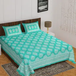 UNIBLISS Sea Green & White Floral Cotton 144 TC Double Queen Bedsheet Set-2.15mx2.35m-picture-8