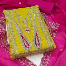 Peachmode Paisley Embroidered Sequinned Chanderi Silk Unstitched Dress Material-image-25