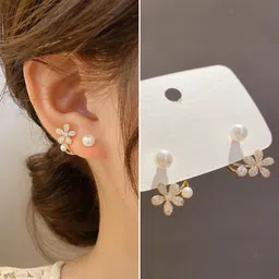 PolluxCraft Gold-Plated Artificial Stones Studded Floral Shaped Studs-6