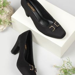 Flat n Heels Suede Block Pumps with Buckles-7