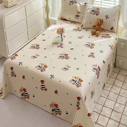 JC HOME Cream-Coloured & Blue Pure Cotton Queen Bedsheet Set 2 m x 2.30 m-picture-33