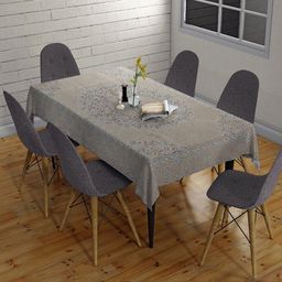 Sun Rise Peach And Grey Floral Printed 6-Seater Table Cover-32