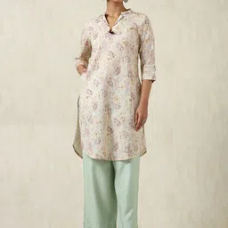 Soch Floral Botanical Printed Beads and Stones Cotton Linen Straight Kurta-image-28