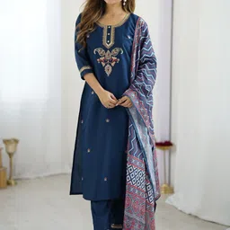 URMIR FASHION Women Ethnic Motifs Embroidered Regular Thread Work Kurta with Trousers & With Dupatta-picture-16
