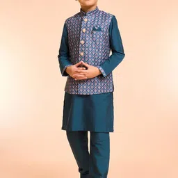 Manyavar Boys Floral Printed Kurta with Pyjama & Nehru Jacket-picture-13