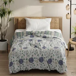 KOPA White & Blue Floral Microfiber AC Room 150 GSM Single Bed Comforter-picture-51