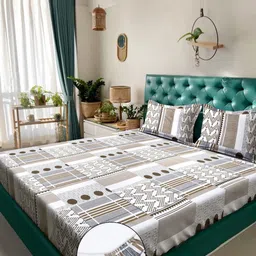 KLOTTHE Cream-Coloured Floral 300 TC Double Bedsheet With 2 Pillow Cover -2.70 x 2.70 m-image-20