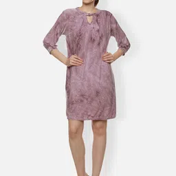 Biyu Women Dyed Printed Keyhole Neck A-Line Mini Dress-image-54