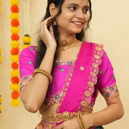Fabcartz Embroidered Thread Work Semi-Stitched Lehenga & Unstitched Blouse With Dupatta image 5