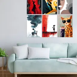 CVANU White And Red 6 Piece Abstract Paper Wall Poster-picture-31