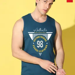 WOOSTRO Pack Of 2 Printed Super Combed Cotton Gym Vests VWS26(98 PEACOCK)(ENJOY RED)-image-12