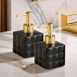 UMAI Black & Gold-Toned 2 piece Textured Ceramic Soap Dispenser-15