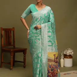 Mitera Woven Design Zari Organza Chanderi Saree With Matching Blouse-picture-20