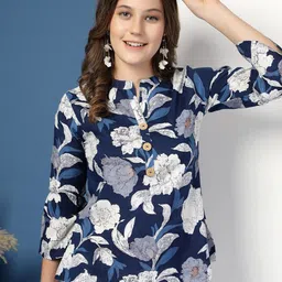 RANGEELO JAIPUR Women Floral Printed Mandarin Collar Styled Back Top-image-40