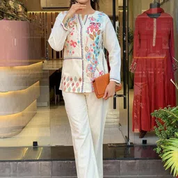 Sadika Embroidered Round Neck Top With Trousers Co-Ords-image-4
