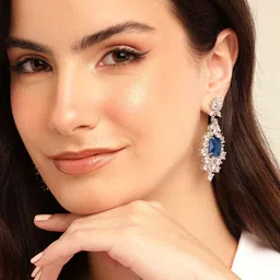 Anouk Silver-Plated American Diamonds Studded Square Drop Earrings-22
