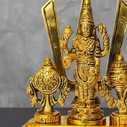 DARIDRA BHANJAN Gold-Toned & Black Shankh Chakra Balaji Religious Idol Showpiece-5