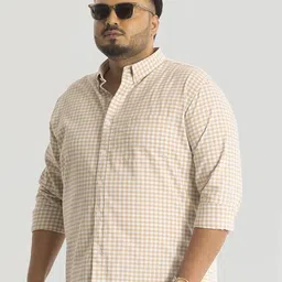 Snitch Men Plus Size Classic Button-Down Collar Micro Checked Cotton Casual Shirt-image-67