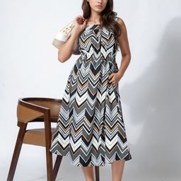 DressBerry Women Geometric Print Linen Fit & Flare Midi Dress-image-98