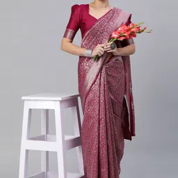 KALINI Paisley Zari Silk Blend Banarasi Saree-image-95