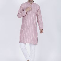 JASHNA Geometric Woven Design Thread Work Mandarin Collar Straight Kurta with Pyjamas-picture-16