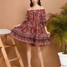 Boholyfe Print Off-Shoulder A-Line Mini Dress-image-73