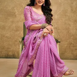 DIVASTRI Bandhani Embroidered Pure Georgette Bandhani Saree-25