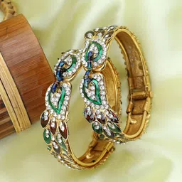 ANIKAS CREATION Set Of 2 Gold-Plated Cubic Zirconia Stone Studded Openable Cuff Bracelets-picture-19