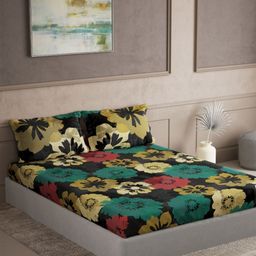 DDecor Grey & Green 180 TC Bedsheet with 2 Pillow Covers-picture-45