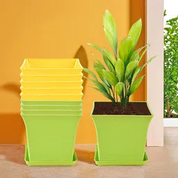 Kuber Industries 10-Pcs Green & Yellow Premium Flower Pots for Garden withBottomPlates-6
