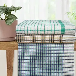 Athom Living Green & Blue 3 Pieces Striped Cotton 210 GSM Bath Towel-image-13